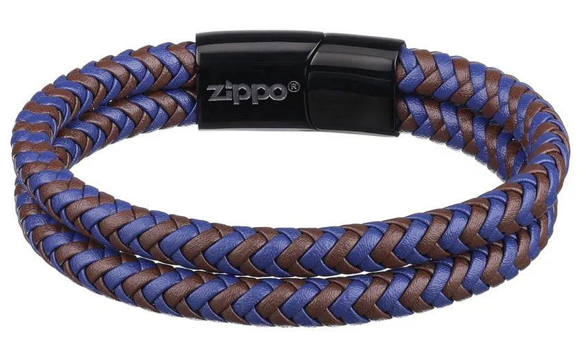 Zippo Braided Leather Armband Blauw/Bruin - Afbeelding 3