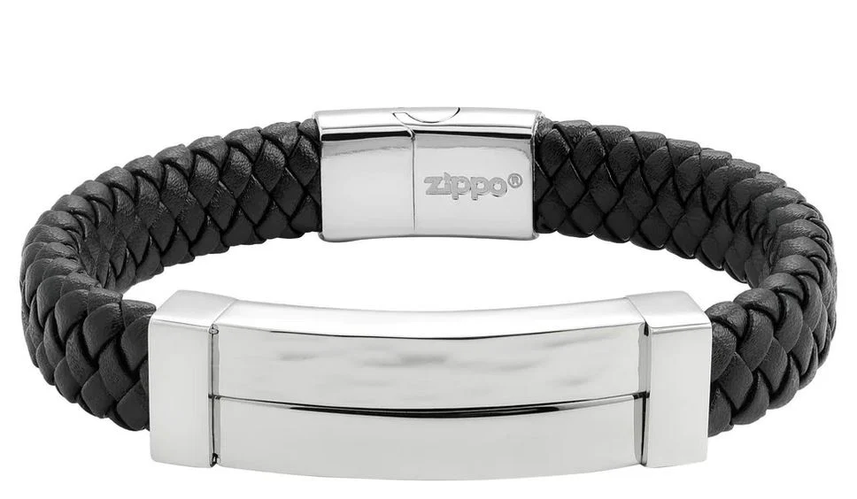 Zippo Double Steel Bar Braided Leather Armband - Afbeelding 2